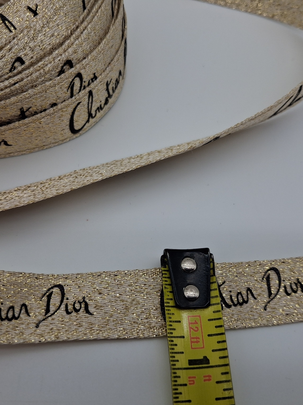 CHRISTIAN DIOR Metallic Gold Logo Ribbon Black Script Luxury Gift Wrap 2 Yds - Picture 4 of 4